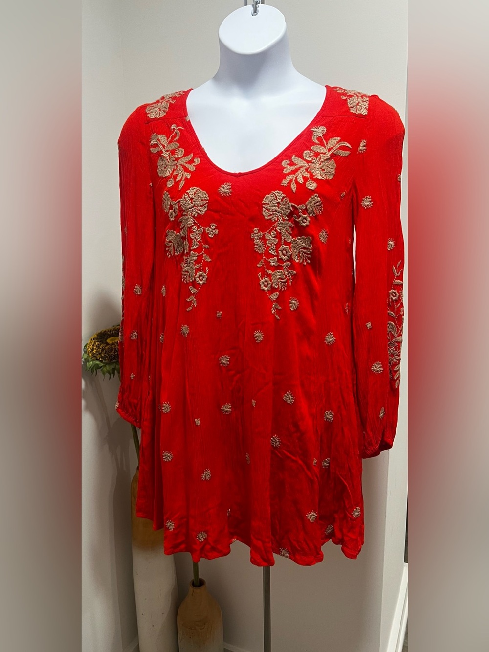 Free People Sweet Tennessee Mini Dress Long-Sleeve Embroidered
